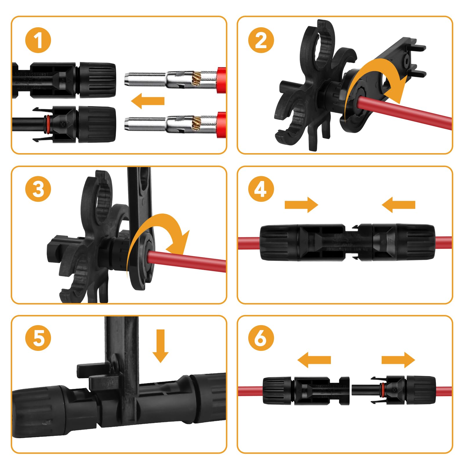 VIGRUE Wtyczka solarna mc4, zestaw szczypiec zaciskowych mc4, do paneli słonecznych 2,5/4/6 mm², kabla PV, męskie/żeńskich, do paneli słonecznych, wtyczka kablowa, IP68, wodoszczelna wtyczka PV ze