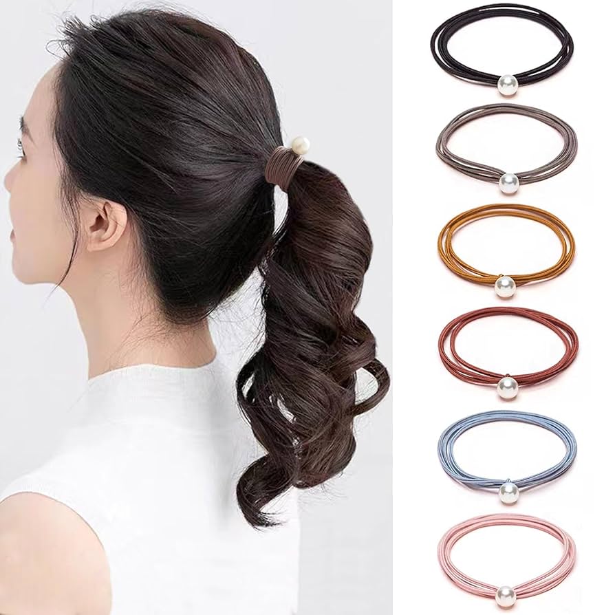 髪留めのゴム Amazon | Fuyunohi ヘアゴム 跡がつかないゴム 髪ゴム パール 6