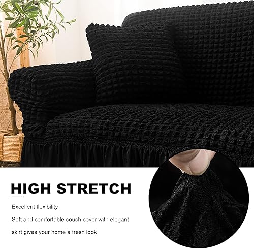 Miniatura 4 de LiveGo Funda universal para sofá, 1 pieza, funda de sofá con falda para cojín de 1, 2, 3 plazas, duradera, lavable, de alta elasticidad, protector