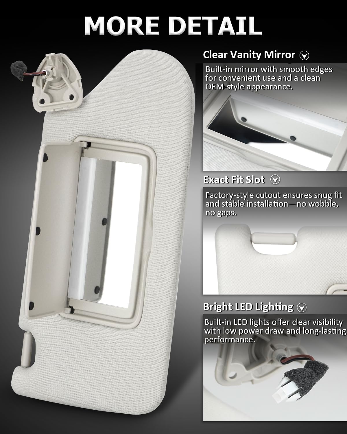 Bestview Left Driver & Right Passenger Sun Visor Replacement for Altima 2013-2018 (Without sunroof) - with Lighted Mirror Gray, Replace# 96401-3TA2A, 96400-3TA2A