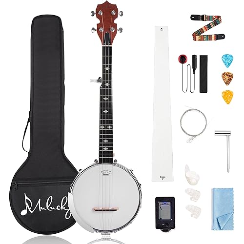 Mulucky 5 String Banjo Mini - 26 Inch Travel Banjo Sapele Body Closed Solid Back Beginner Kit With Gig Bag Picks Strings Strap - B807