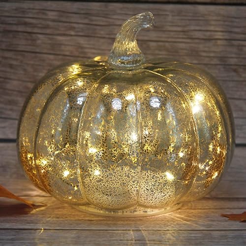 CFDECOR Luz de calabaza de cristal de mercurio con temporizador, con 10 luces de hadas en el interior, funciona con pilas, ideal para decoración de