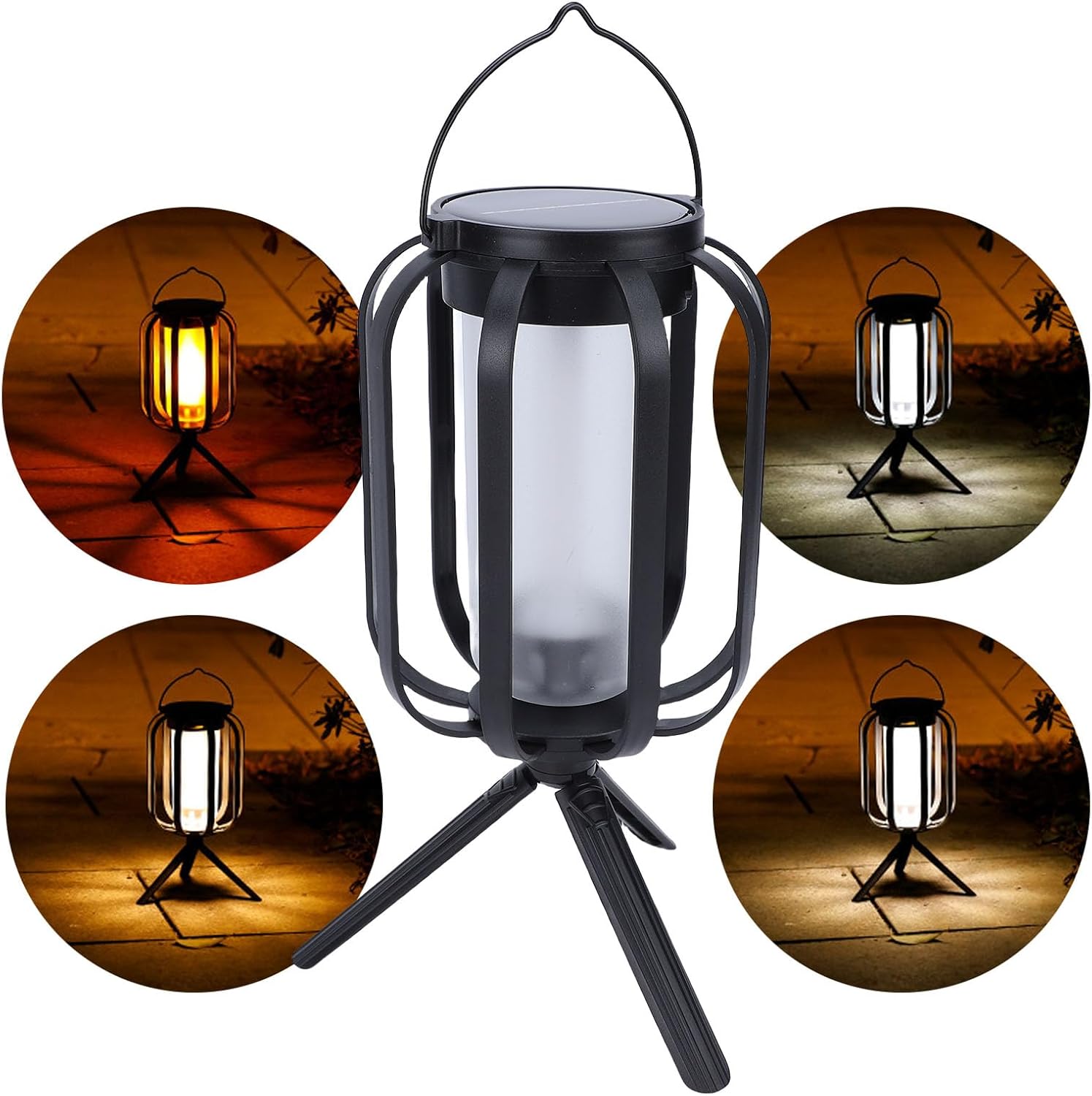 Luqeeg 2PCS Solar Lanterns with Tripods, 3 Colour Temperatures 2 Modes IPX4 Water Proof Hanging Solar Lights with Auto On Off Light Sensor for Yard Garden Porche Pathway Decor