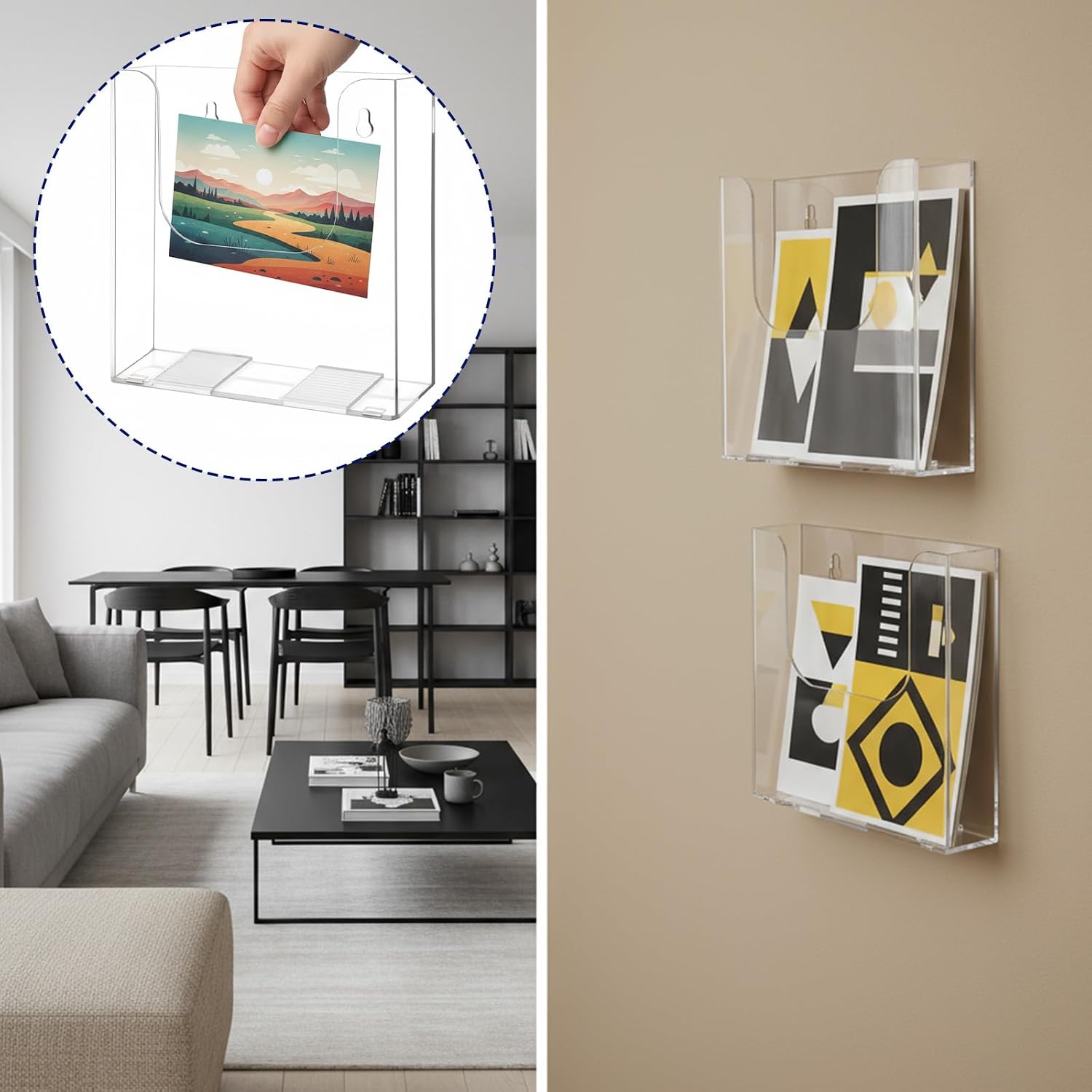 MAQUITA 5 Pack Post Card Holder Display Stand, 6.7 x 6.3 Inch Wall Mount Index Clear Acrylic Literature Organizer Small Brochure Hanging Pamphlet Holder for Wall Flyer Magazine File Display