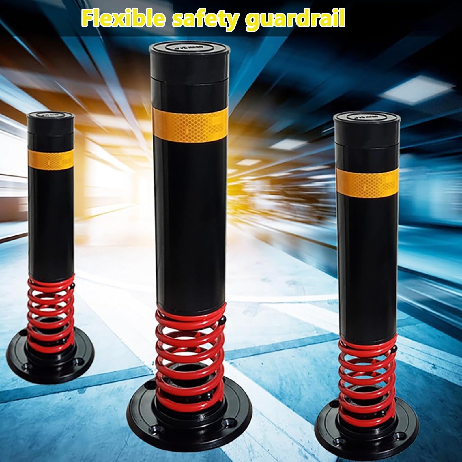 Genérico Bolardo de Seguridad Plegable con Cerradura, Poste Reflectante para señalización Vial, Barrera de estacionamiento con Resorte, delimitador y Controlador de Acceso vehicular, Juego de 8 Poste