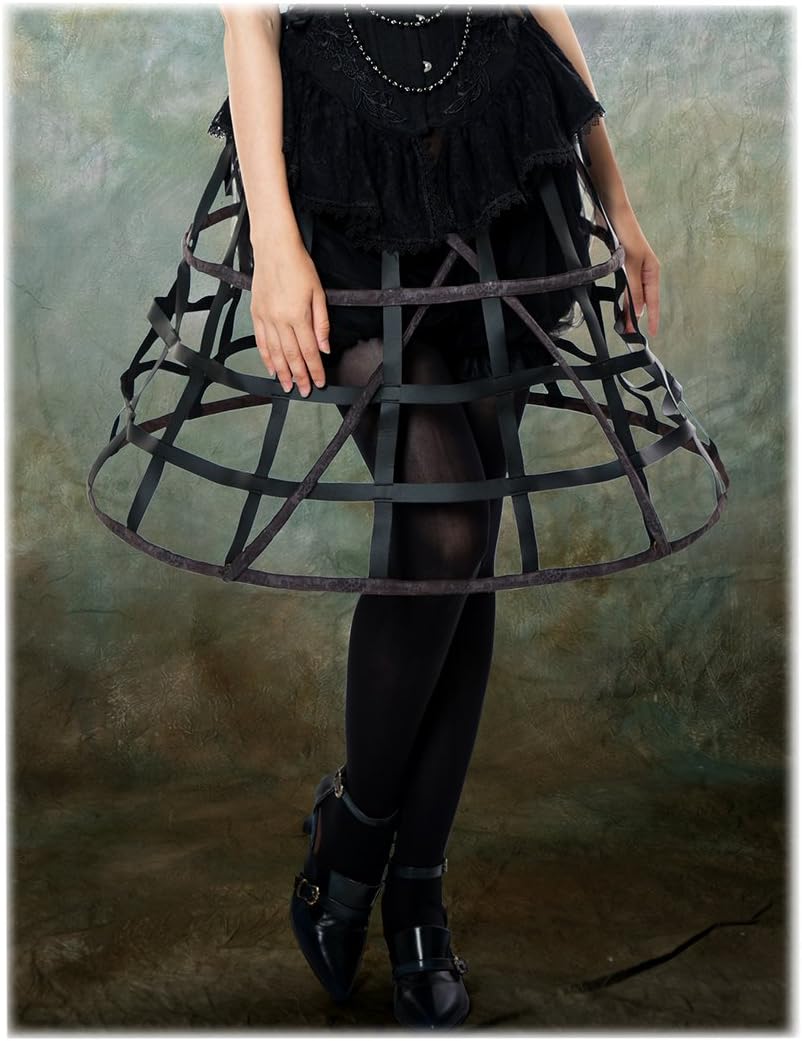 Fanplusfriend Steampunk Crinoline Petticoat Long Cage Skirt Hoop Skirt Black White