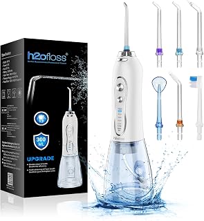 H2ofloss HF-6 Portable Water Flosser: 5 Modes, 6 Tips, IPX7 Waterproof, 300ml Reservoir, Rechargeable Oral Irrigator for Travel & Sensitive Teeth