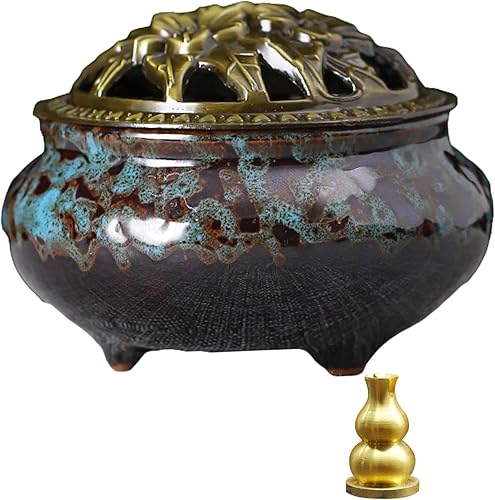 Miniatura 8 de Quemador de incienso de cerámica con tapa, quemador de tazón, quemador de incienso de cono, incensario de cerámica adecuado para