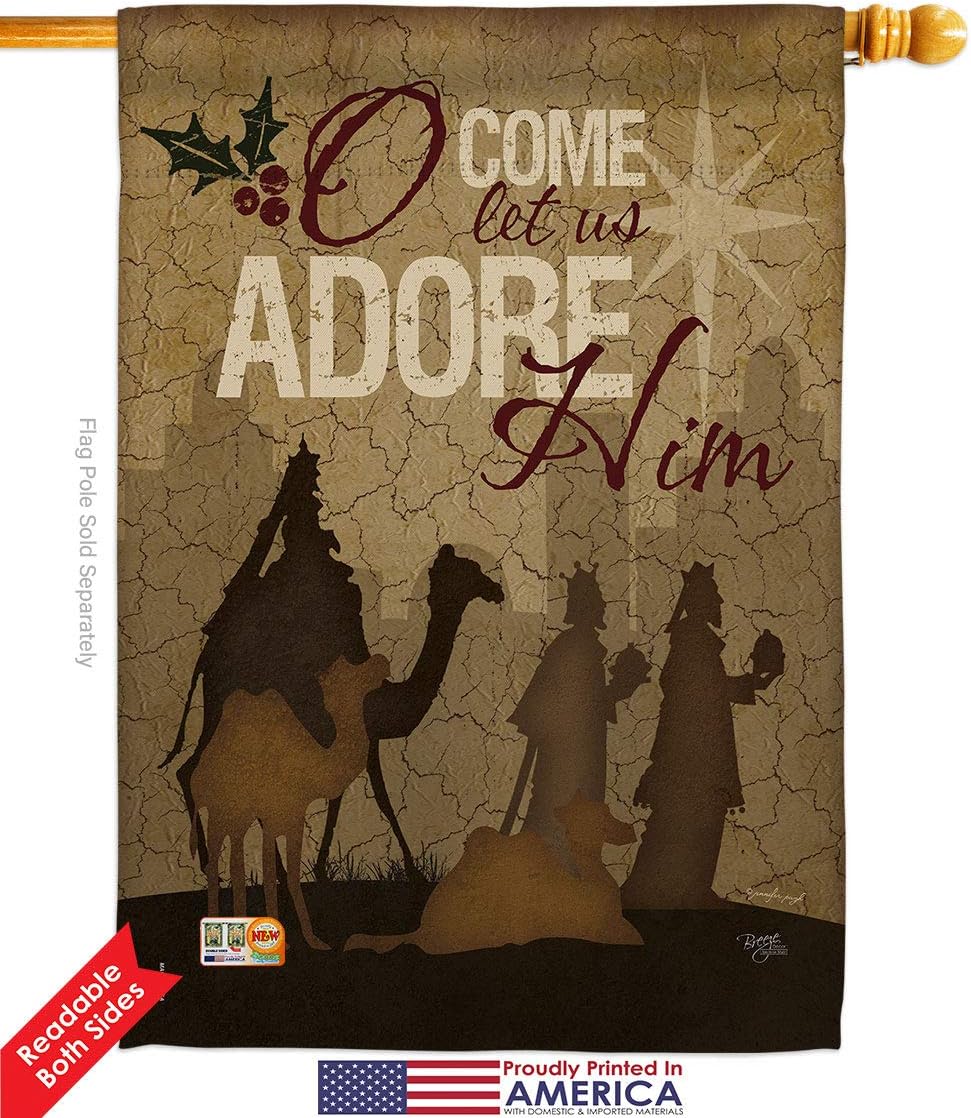 Breeze Decor H114111 Let Us Adore Him Vertical House Flag 28" X 40" Multicolor