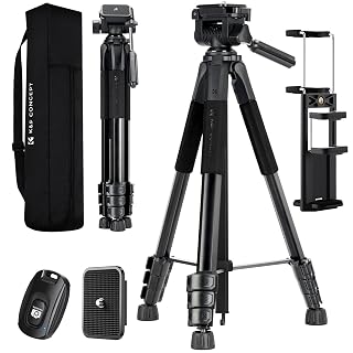 K&F Concept Camera Tripod, 68" Lightweight Portable Travel Outdoor DSLR Tripods for Camera Phone Video Recording Tripod Stand, Cellphone Clip for Smartphone Live Streaming Vlog S254A3+BV01 - Amazon product rated Grade A