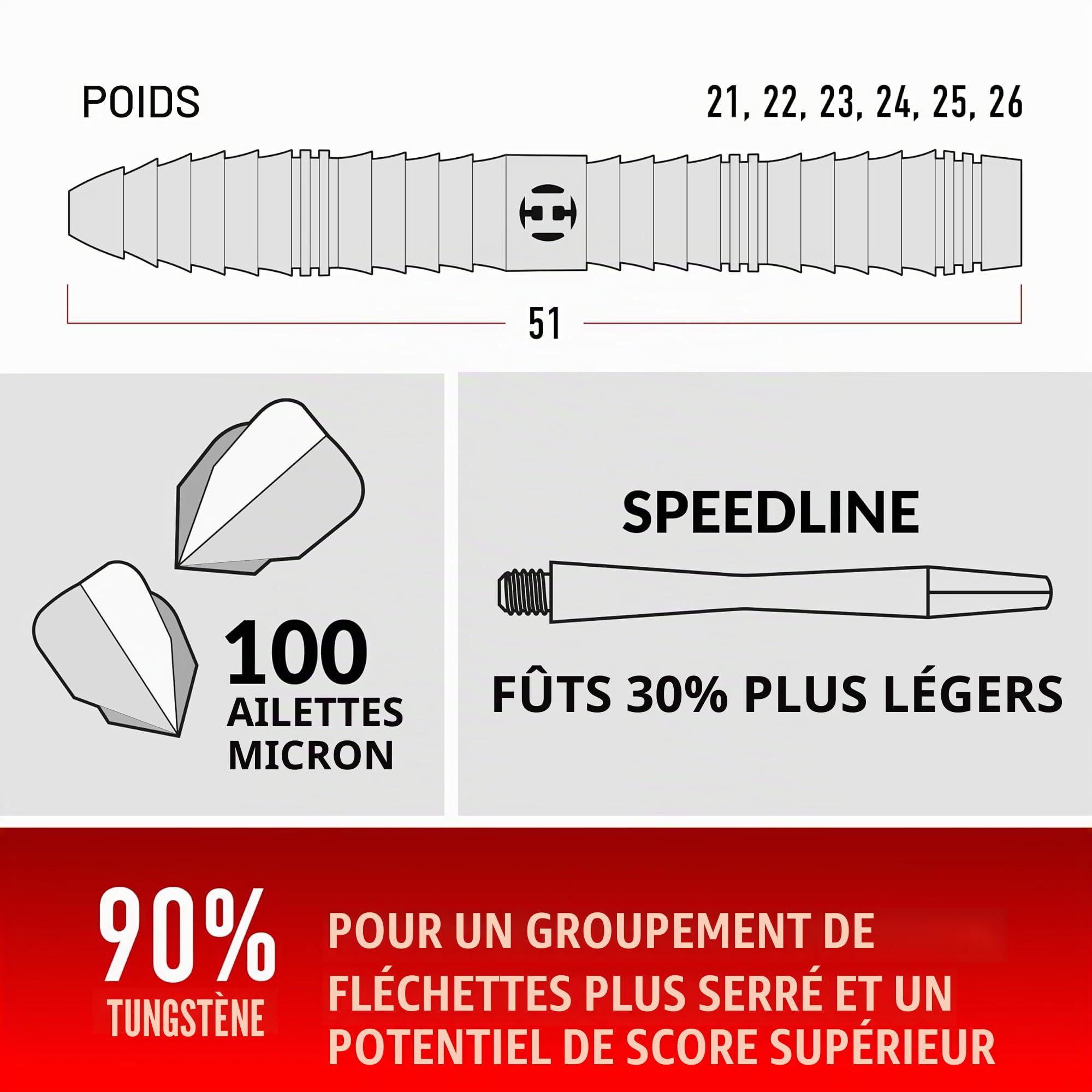 Harrows Sabre Fléchettes à pointe en acier en tungstène 90 % – précision professionnelle 21 g à 26 g | Lot de 23 pièces avec tiges de rechange, ailettes Marathon et étui de transport | Qualité de