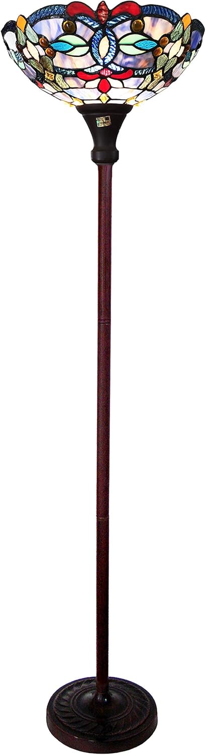 Tiffany-Style Victorian Stained Glass Torchiere Floor Lamp 69" Height
