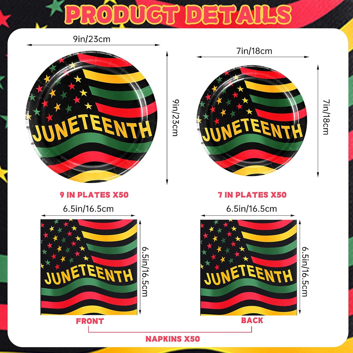 150pcs Juneteenth Party Decorations Juneteenth Plates and Napkins Sets - African American Flag Party Supplies Tableware Disposable Paper Tableware Set for Independence Day Decorations,Serve 50