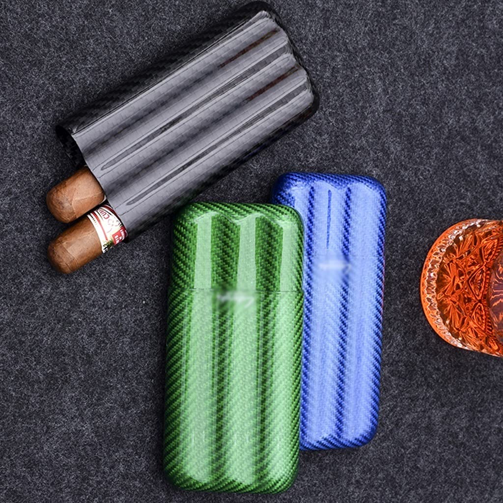 Scatola per sigari Humidor Porta sigari Portatile Humidor Tubo per sigari da Viaggio a 3 Dita Porta sigari in Fibra di Carbonio Set Regalo per sigari 15X7X3Cm