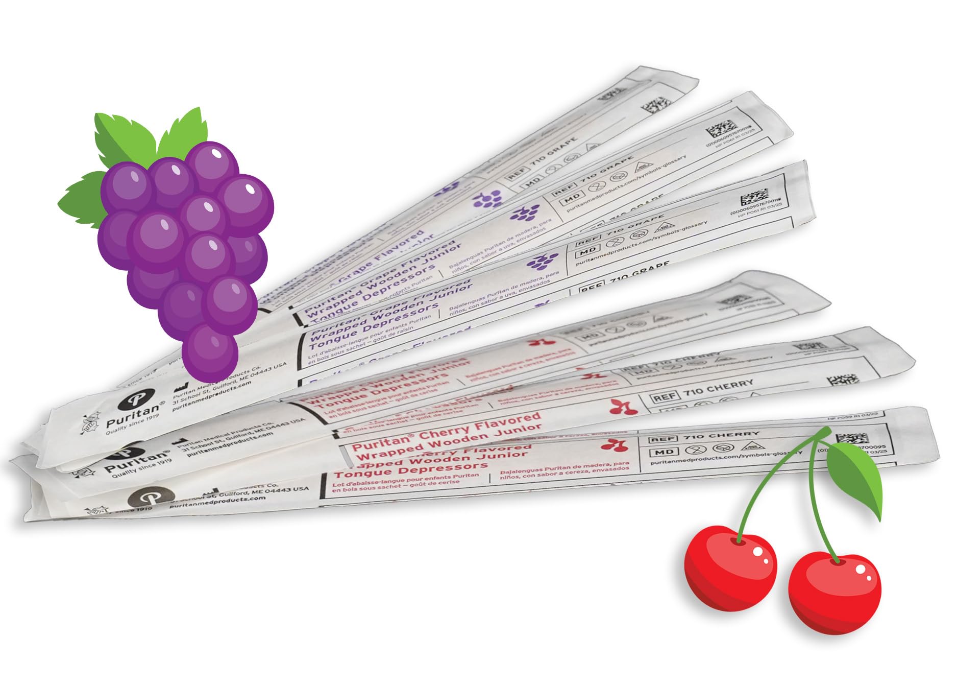 Super Duper Publications Fruit Big Pack - Depresores de lengua con sabor a cereza y uva (50 de cada uno) | Envueltos individualmente | 5.5 pulgadas, 100 unidades