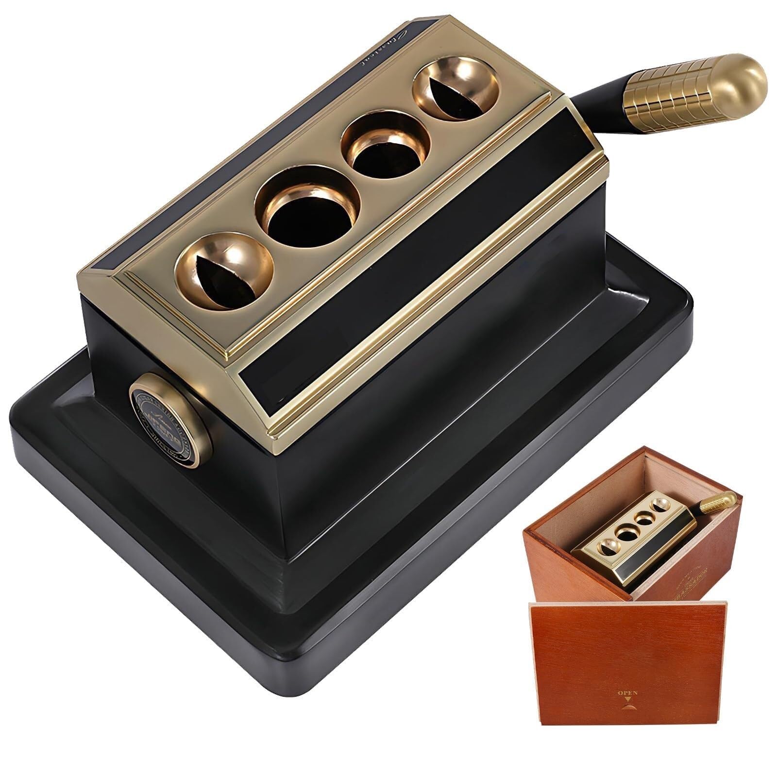 Yxzyfpp Black Tabletop Guillotine Cigar Clipper, Precision V-Cut And Straight Cut, Sharp Stainless Steel Blade, Exquisite Wooden Box Packaging, For Home, Office, Father And Friends (Black)