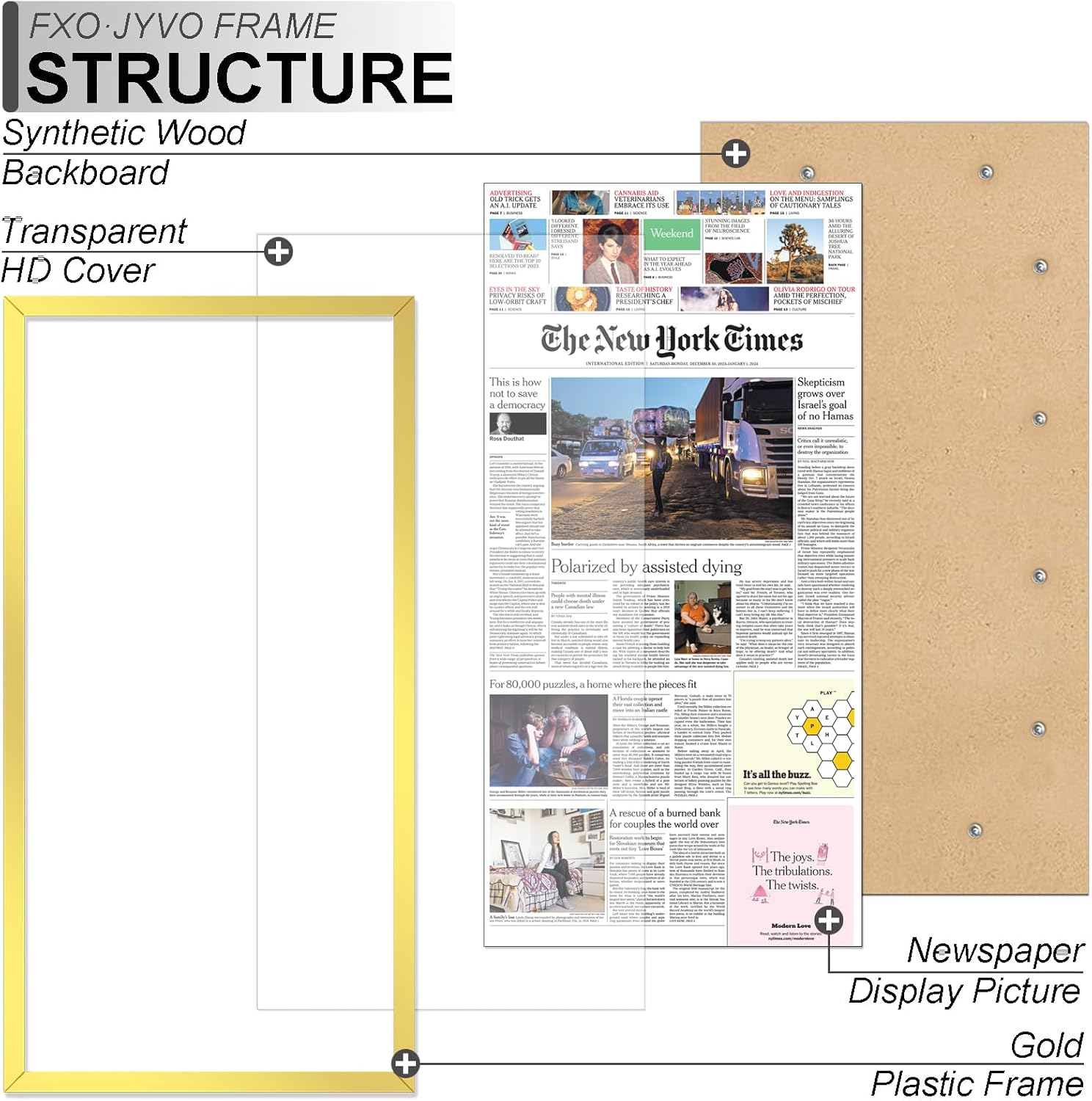 11x22 Newspaper Frame Set of 2, Display 11 x 22 Inch Newspaper Front Page for Wall, Light Weight and High Transparent Picture Frame - 2 Pack/Gold/11by22