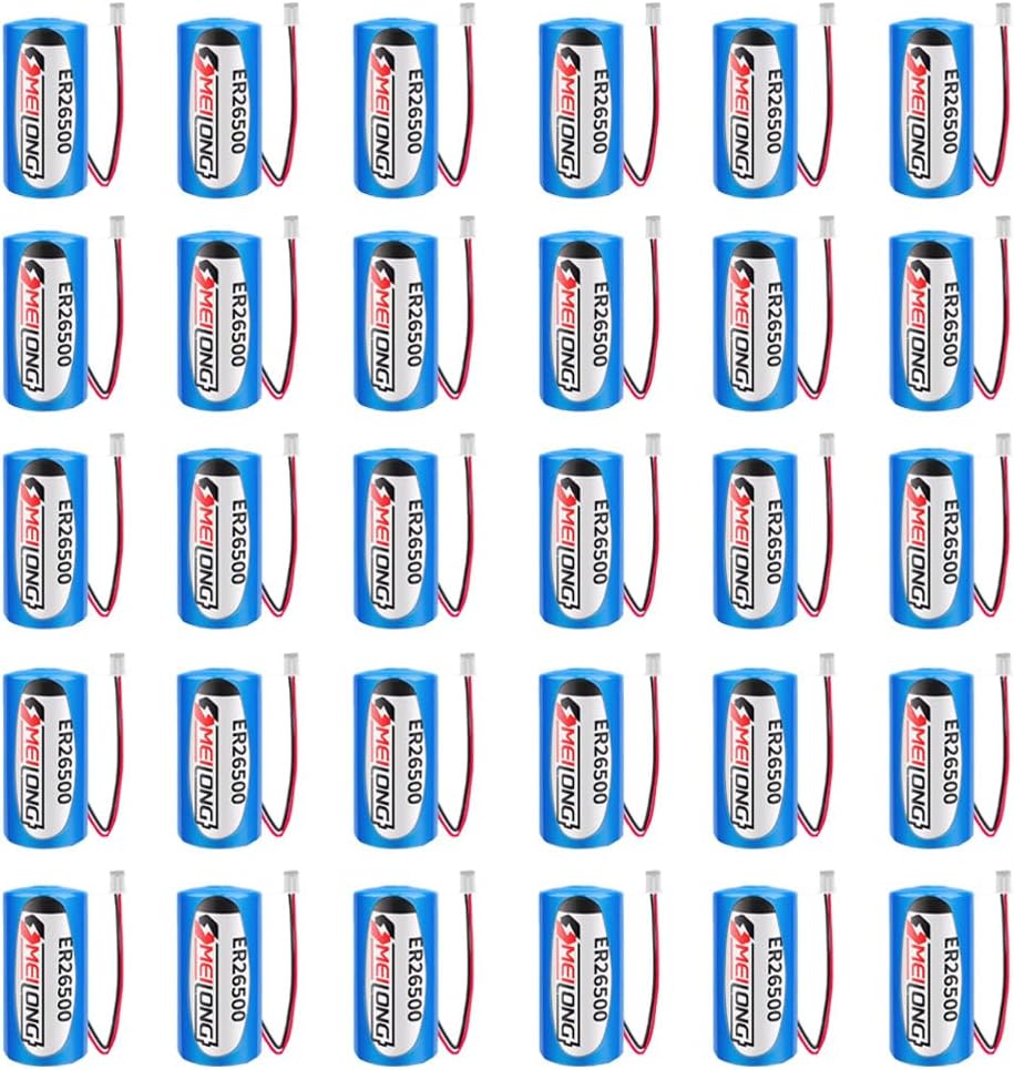 KAKAA 30 PCS C Size 3.6V 9000mAh ER26500 Lithium Li-SOCl2 Battery with 2.0 Plug for Automobile Tire Pressure Monitor Smart Card