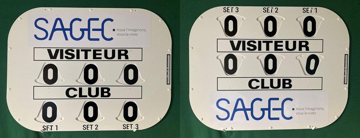 Manual Score Board with Rotating Discs Model Cliptec (80x60) Made in France and Double Sided (Front / Reverse) - PVC and 2 Year Warranty, Designed with a Advertising Space