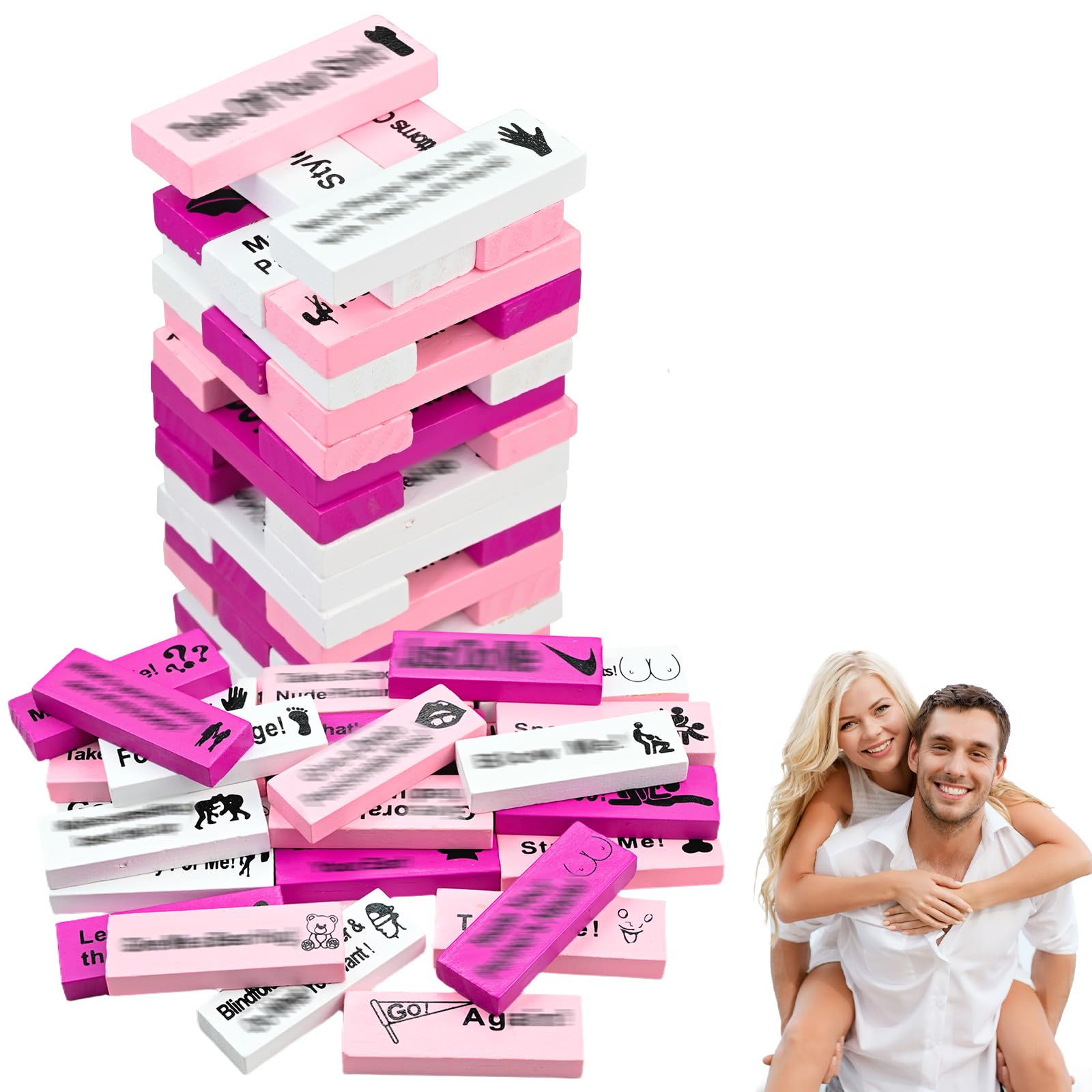 48 Pcs Lust Tower Couples Games, Super Naughty Block Tower Game, Valentine Tumbling Tower Stacking Blocks Game, Couples Date Night Games for Flirting,Talking, Challenge, Date Night Anniversary