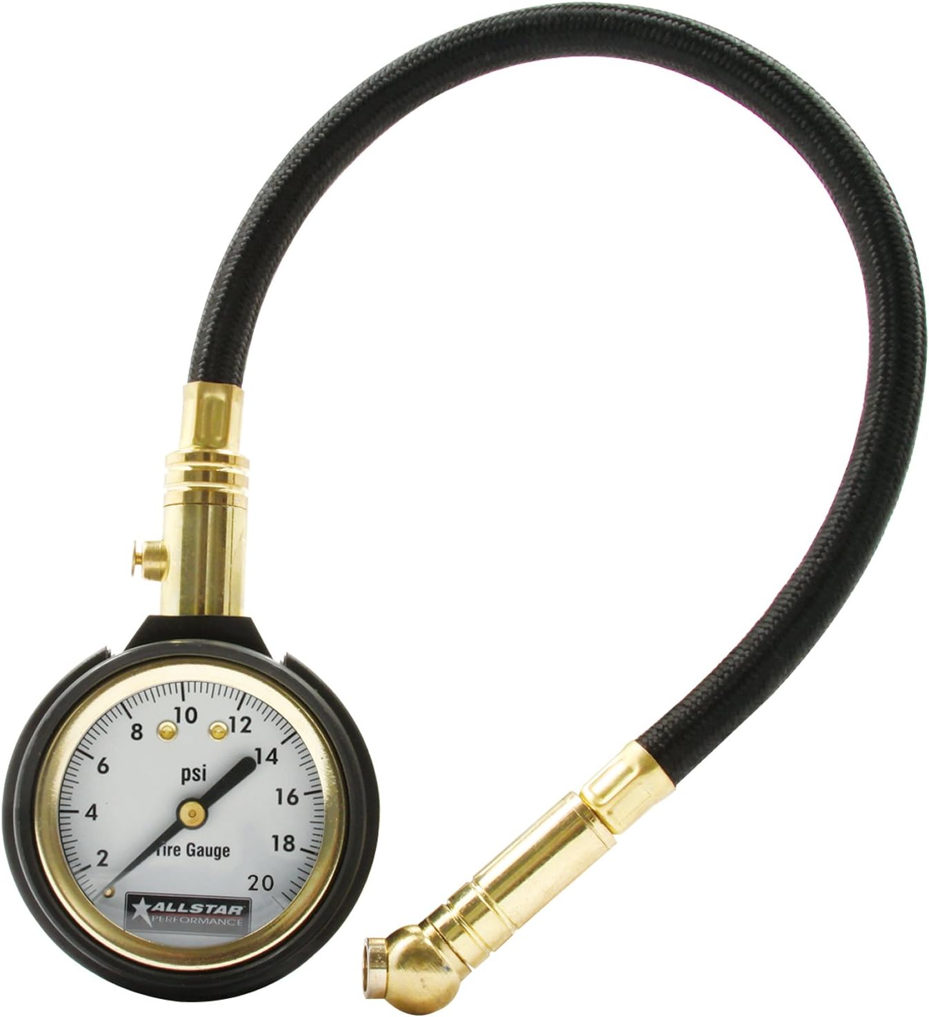 Allstar Performance ALL44076 2" Face 12" Hose 0-20 PSI Range Tire Pressure Gauge