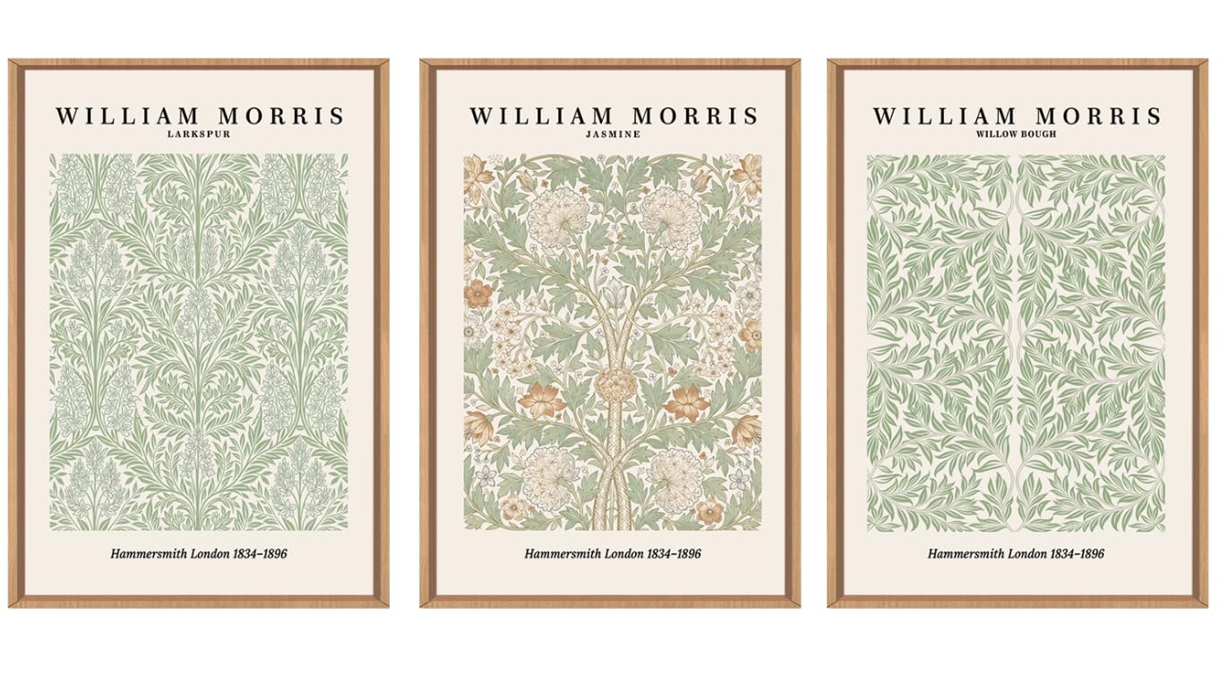 KAIRNE William Morris Botanical Wall Art, Vintage Floral Pattern Canvas Prints, 12x16inchx3