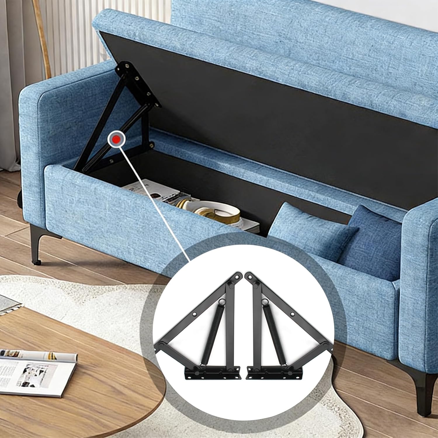 1 Pair Heavy Duty Bench Seat Hinges, Spring Lift Up Mechanism for Storage Sofa Bed, Ottoman, Toy Box Chest, Furniture Storage Hardware (Black)