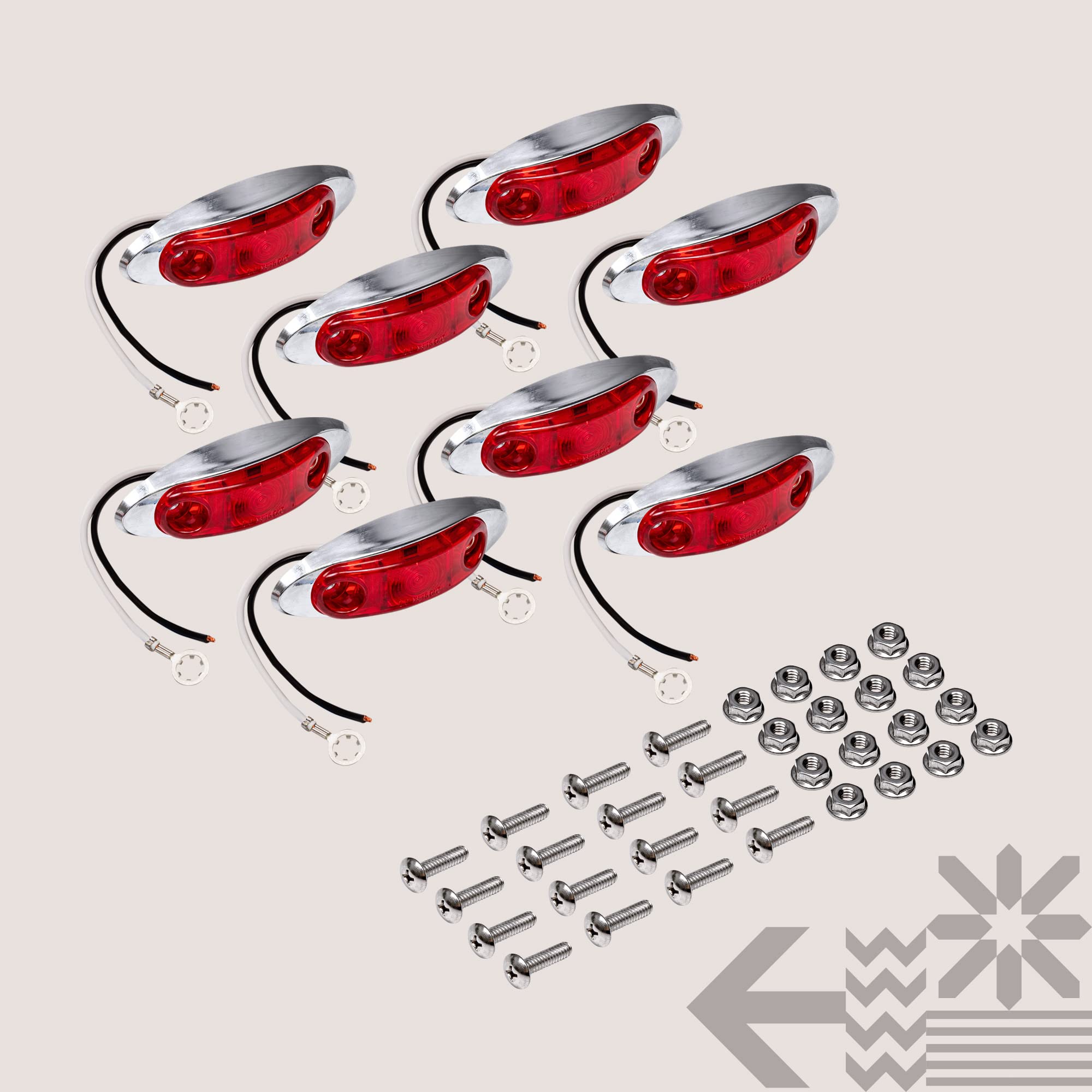Juego de 8 luces LED rojas de 2.5 pulgadas con bisel cromado [DOT FMVSS 108] [SAE P2] [montaje en superficie] [impermeable IP67] luces de posición laterales para remolque camión