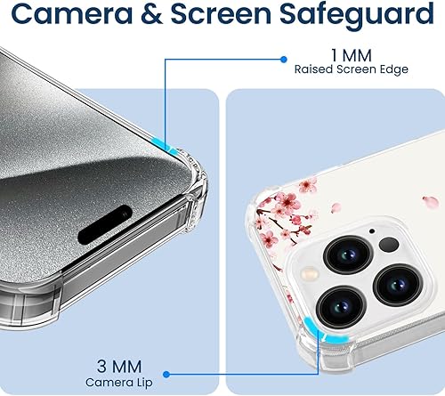 Miniatura 4 de Hi Space Funda para iPhone 15 Pro Max, funda suave y transparente para iPhone 15 Pro Max para mujeres y niñas, funda suave con flores rosas para