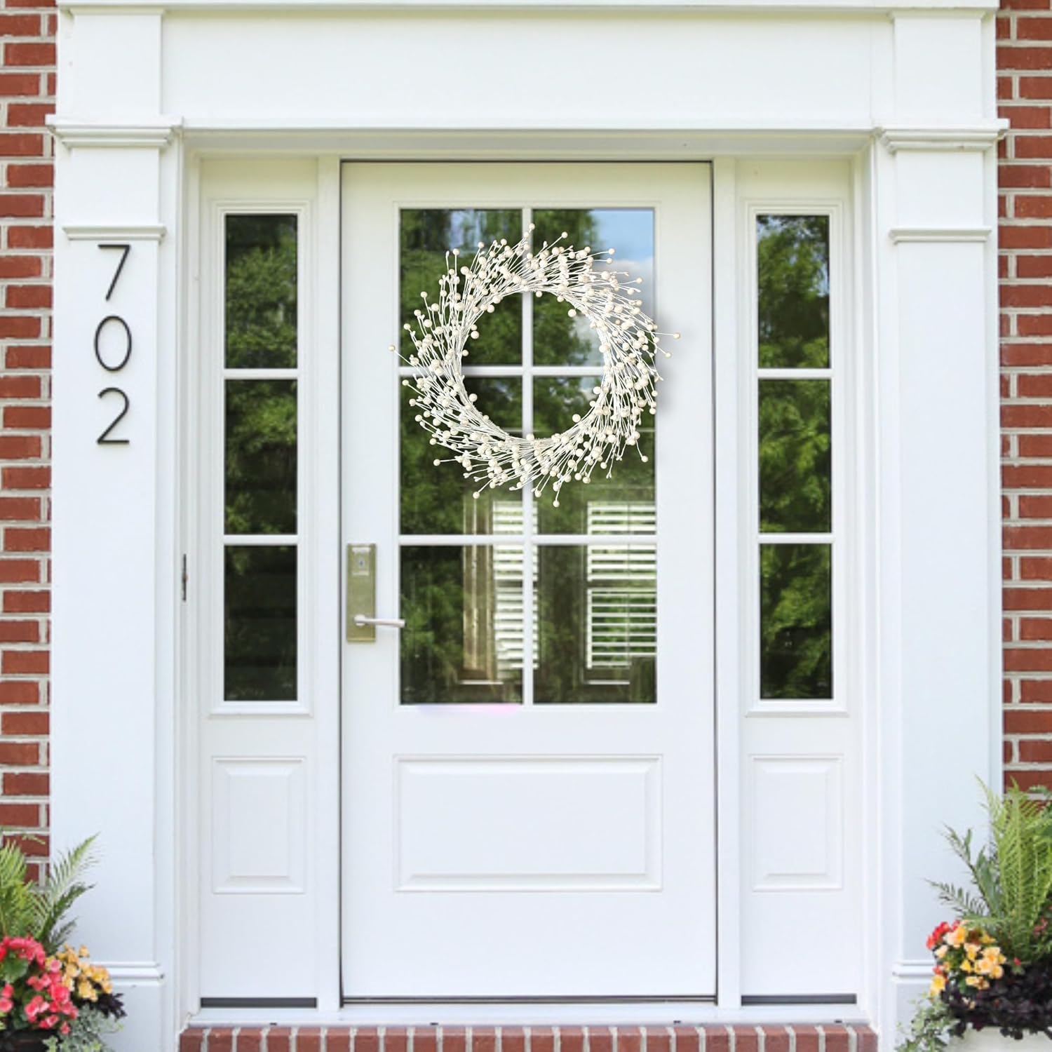 TOKCARE Pearl White Pip Berry Wreath for Front Door, 20 Inch Winter Wreaths Wall Hanging Outdoor, Farmhouse, Porch, for Spring Summer Fall All Seasons Holiday Valentines Day Wreath Decorations - Image 8