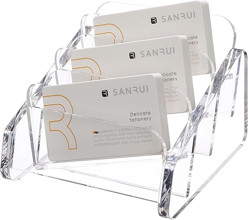Miniatura 9 de SANRUI Soporte para tarjetas de visita transparente inclinado para escritorio, pantalla horizontal de acrílico para tarjetas de visita, organizador