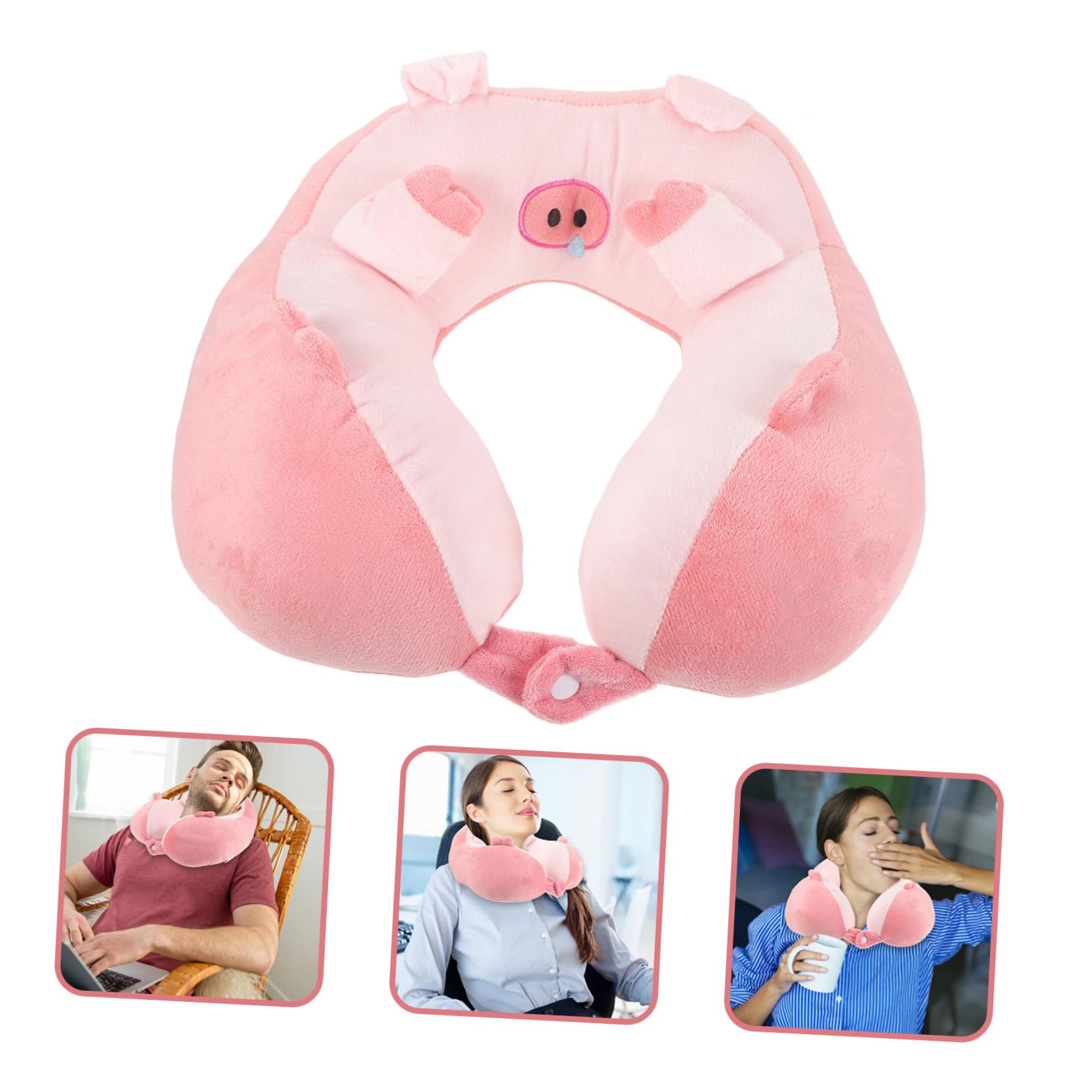 Garneck Almohada Cuello en Forma de U, Almohada de Viaje Portátil, Diseño de Dibujos Animados, Algodón PP Transpirable, Verano