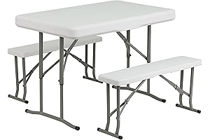 3 Piece Flash Furniture Rowan Folding Table With Bench Set