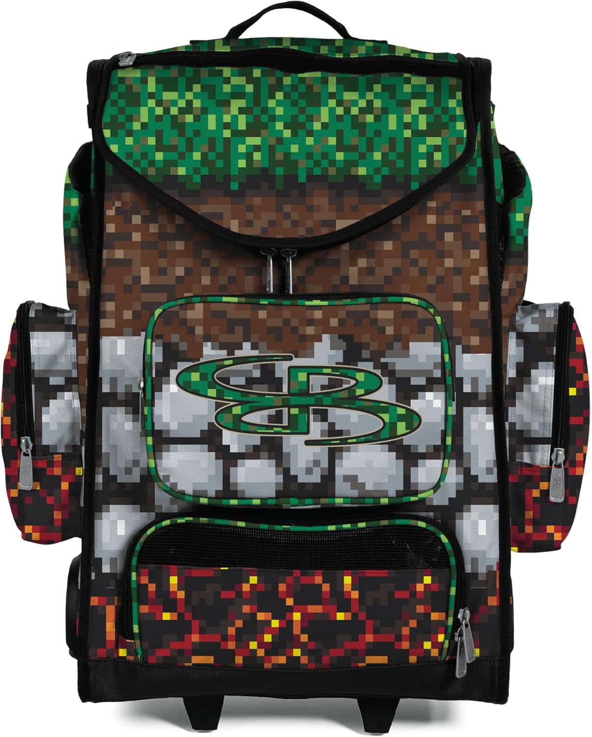 Boombah Ultrapack Hybrid Rolling Bat Bag - Wheeled & Backpack Version - Pixel Brick Kelly Green/Brown/Gray