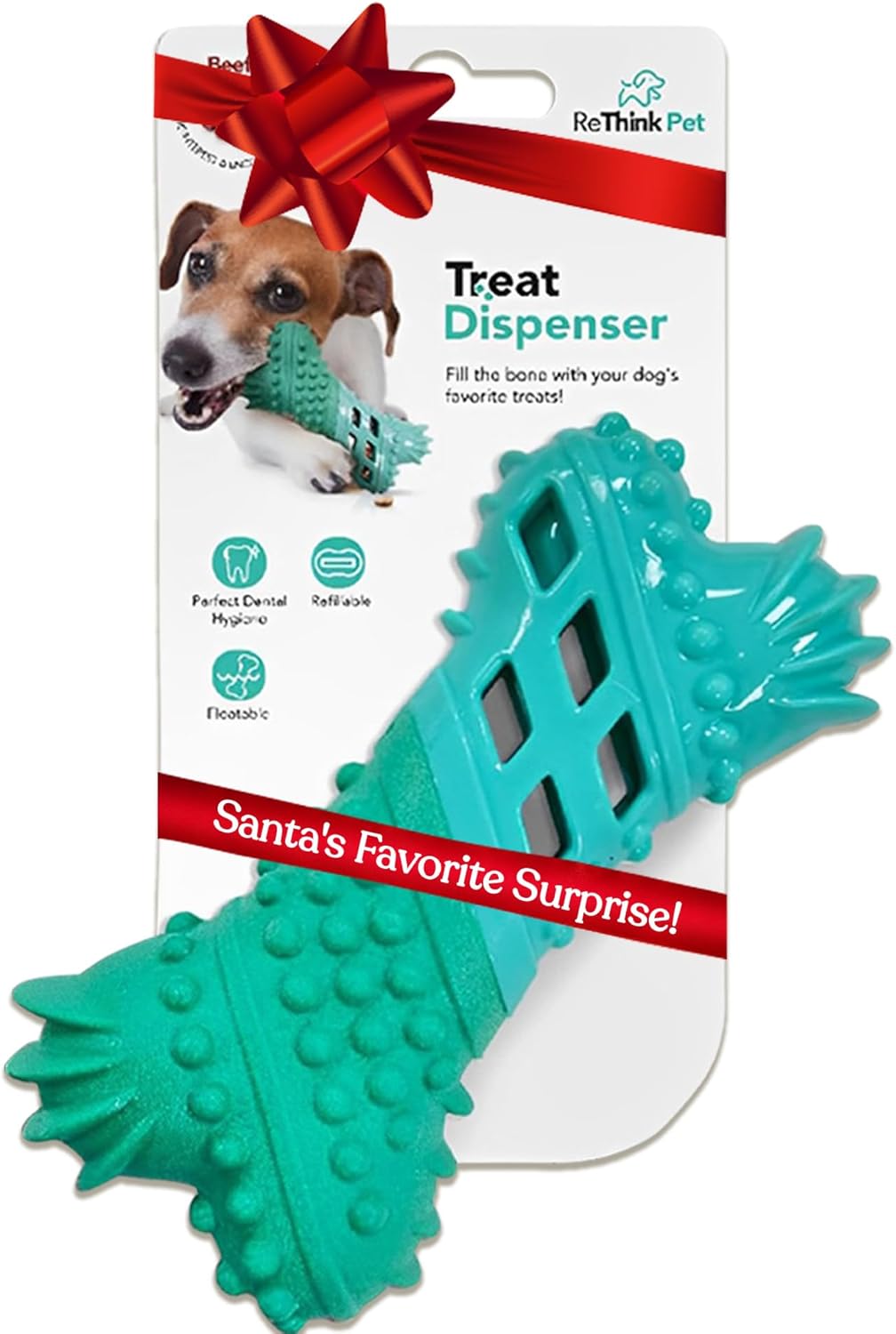 Treat Dispenser Bone Toy, Beef Flavored Rubber Dog Treat Toy, Floatable Dog Enrichment Toys, Refillable Interactive Treat Dispensing Dog Toys for Boredom