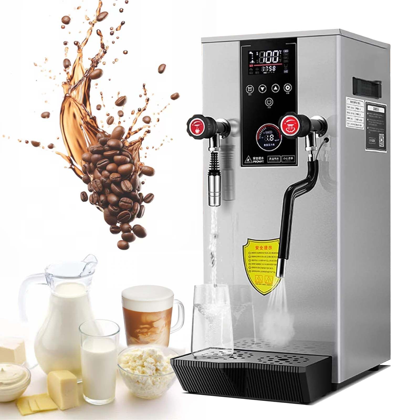 Espumador de leche comercial de 12 l con pantalla LED, vaporizador de agua, ajuste de temperatura de 1 a 12 horas, acero inoxidable resistente, plateado.
