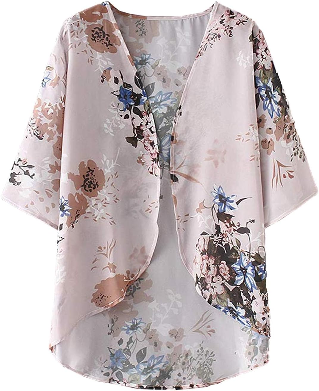 Chunoy Women Floral Beach Wear Cover Up Chiffon Kimono Cardigan Open Front Blouse Top - Image 4