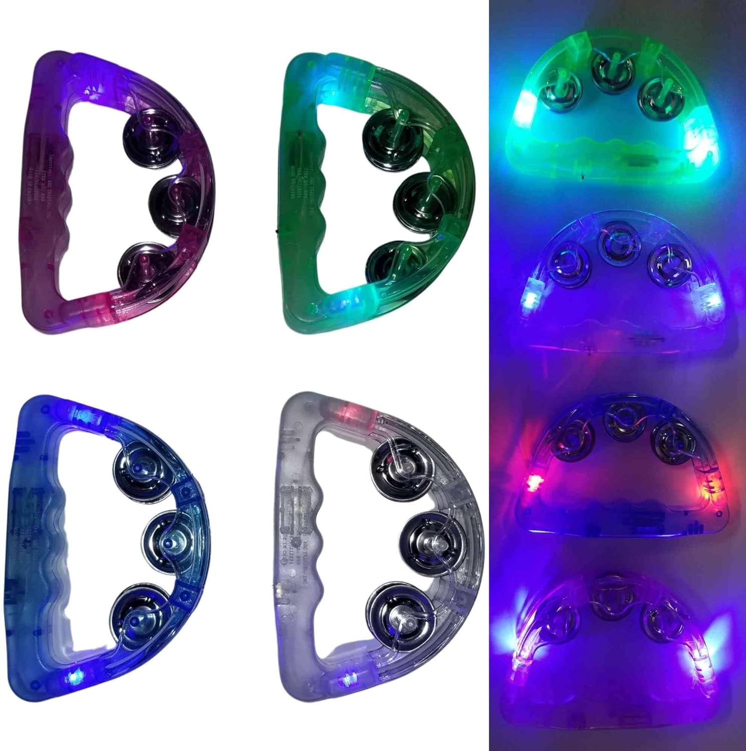 Wholesale of 72 Half Moon Light Up Musical Tambourine With 2 Red/Blue Flashing LED Lights and 3 Metal Jingles, Parties, Raves, Concerts, Performance, Weddings, Birthdays, Small Economy