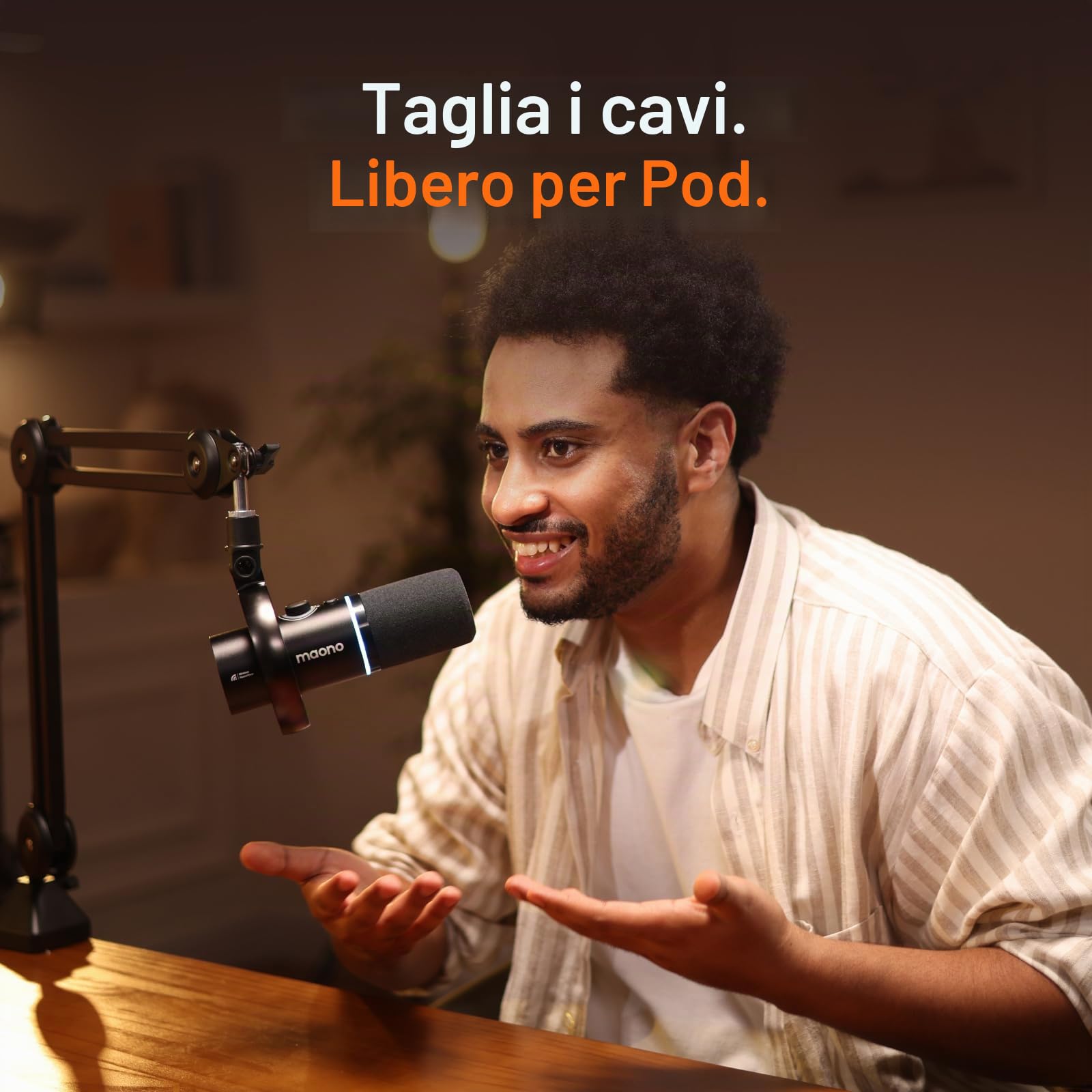 MAONO PD200W Hybrid Microfono per Podcast da PC, Senza Fili, USB/XLR Microfono Dinamico Braccio di sollevamento, Software, Cancellazione del Rumore, Podcast, Streaming, gaming, Home Studio e Voceover