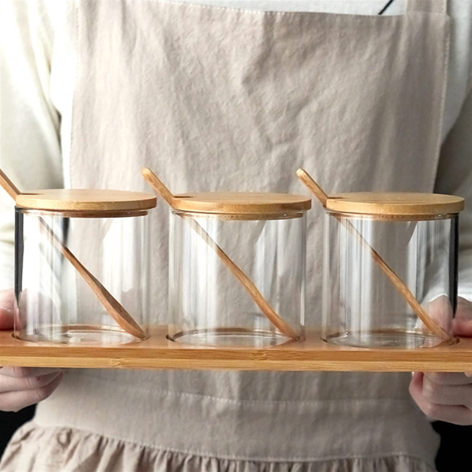 Barattoli per spezie con Etichetta 3 Pezzi Barattoli con Chiusura in Vetro con Kit Cucchiaio Contenitori per condimenti Set Barattoli per condimenti in Vetro Kit coperch