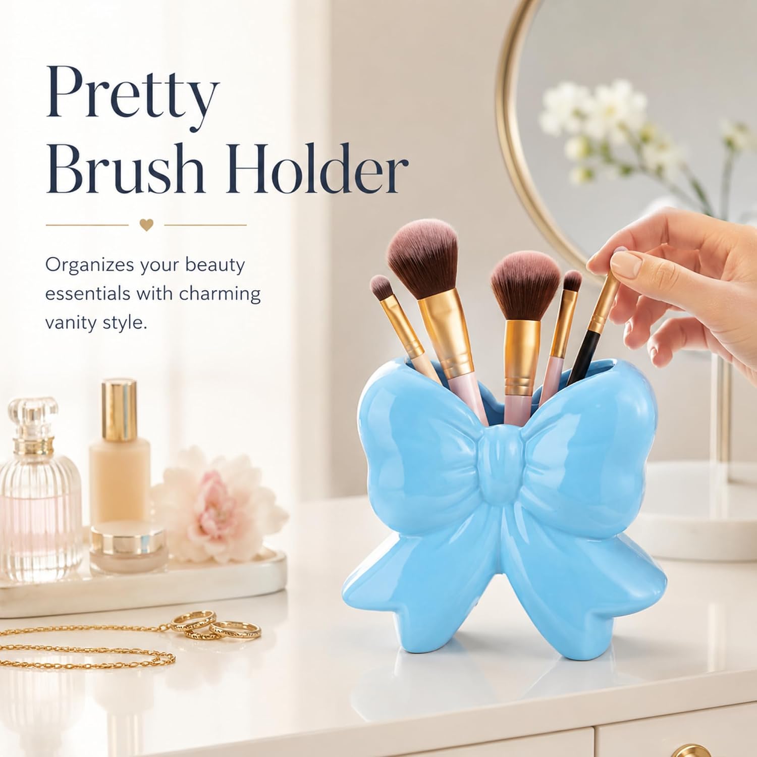 Jingmore Ceramic Bow Vase Brush Holder,Small,Classic,Blue image 5