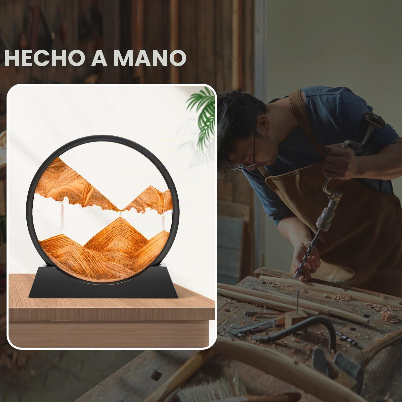 Wai Danie Cuadros de arena para girar en 3D Sandscape el arte de arena en aguas profundas pintura arena regalos de reloj arena decoración astética oficina salón escritorio adultos niños (Dorado12)