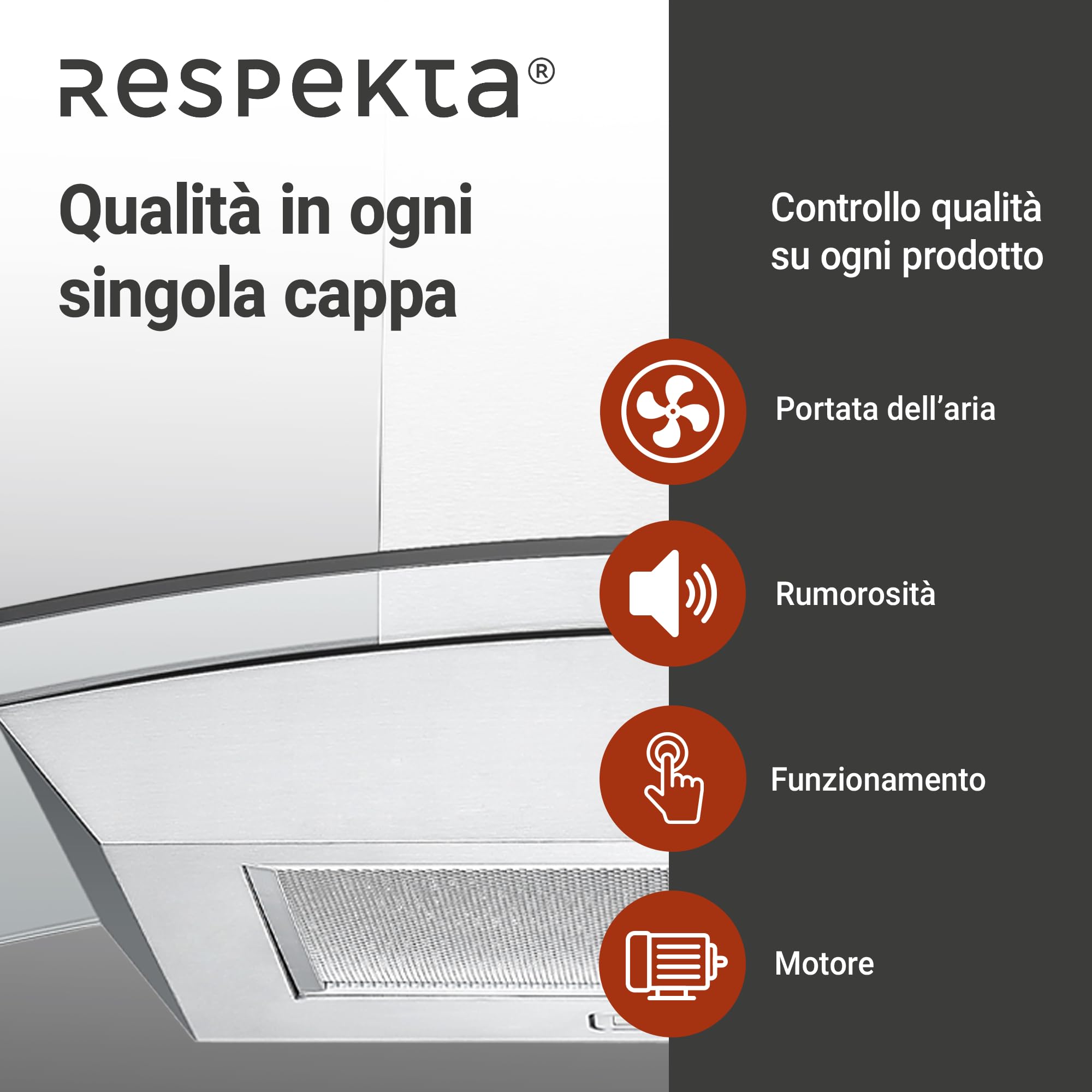 Respekta Cappa aspirante/cappa a parete 60 cm/struttura in acciaio inox con pannello copriluce in vetro/funzione di espulsione e ricircolo dell'aria / CH0160IXB / B / 58-62 dB