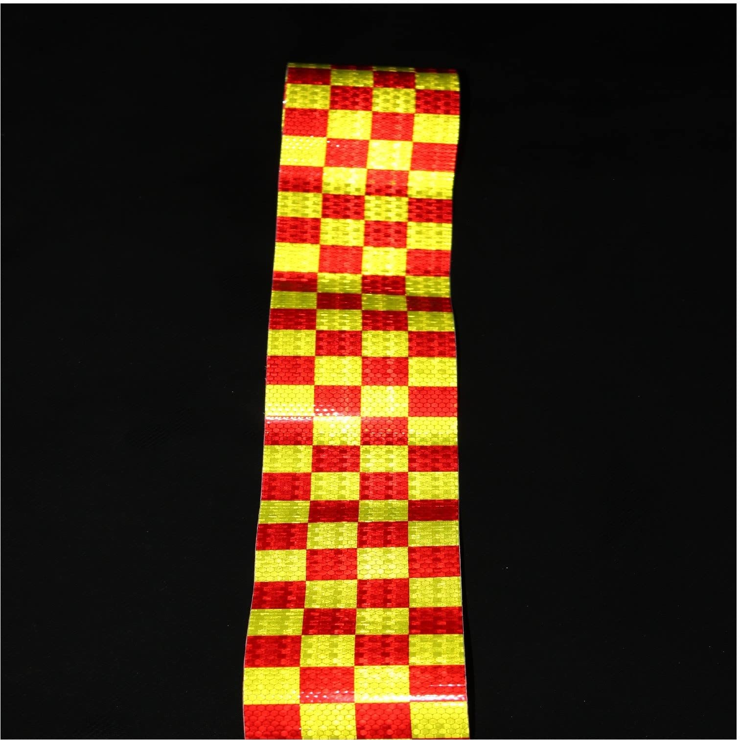 tuyrchu Reflective Tape Fluorescent Yellow Red 4 inch X 10 FT, Checker Reflector Tape Self-Adhesive Waterproof Outdoor Reflector, High-Strength High-Visibility Hazard Warning