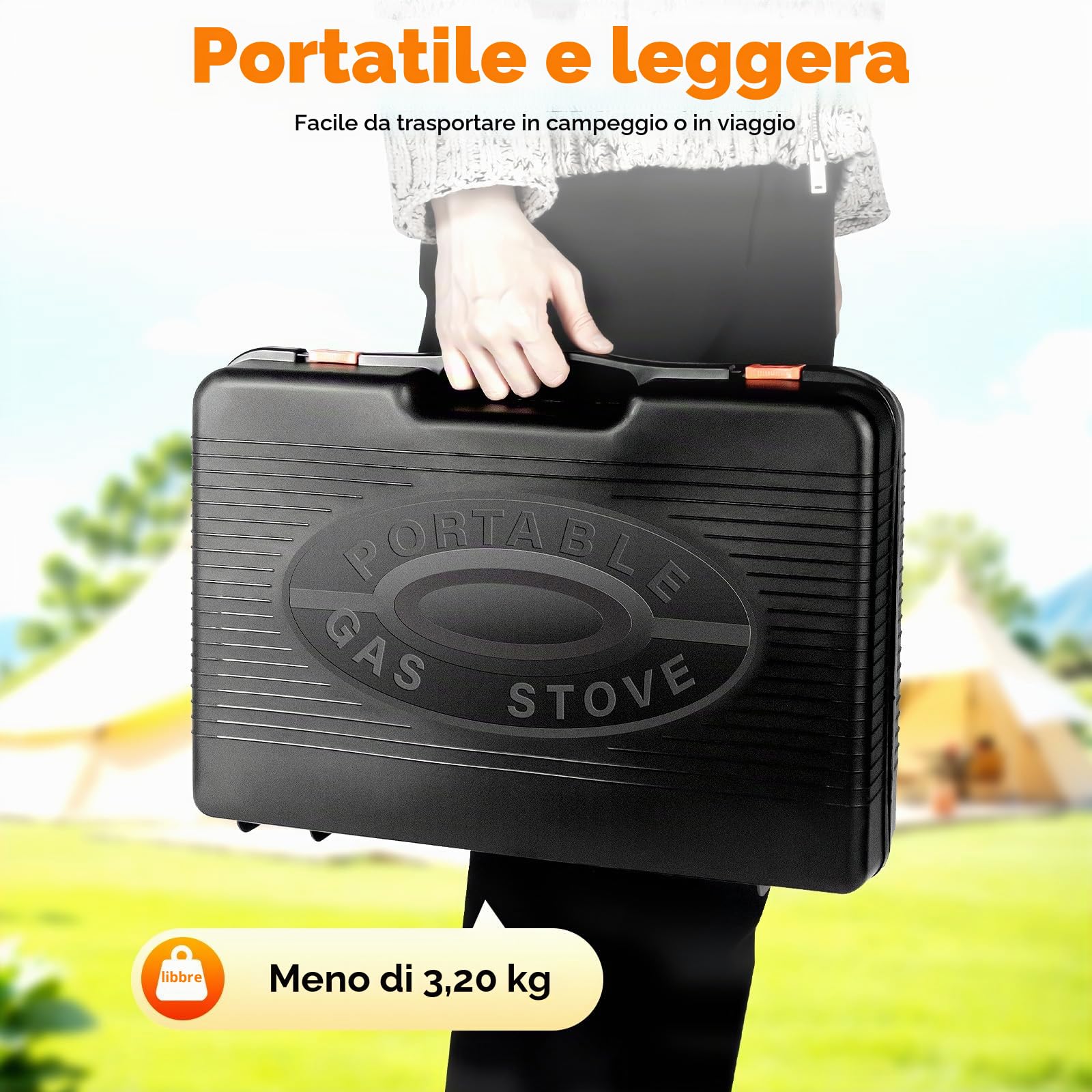 Barbecue a gas portatile da campeggio, piccolo grill da tavolo a gas con dispositivo di protezione da sovrapressione e dispositivo di accensione