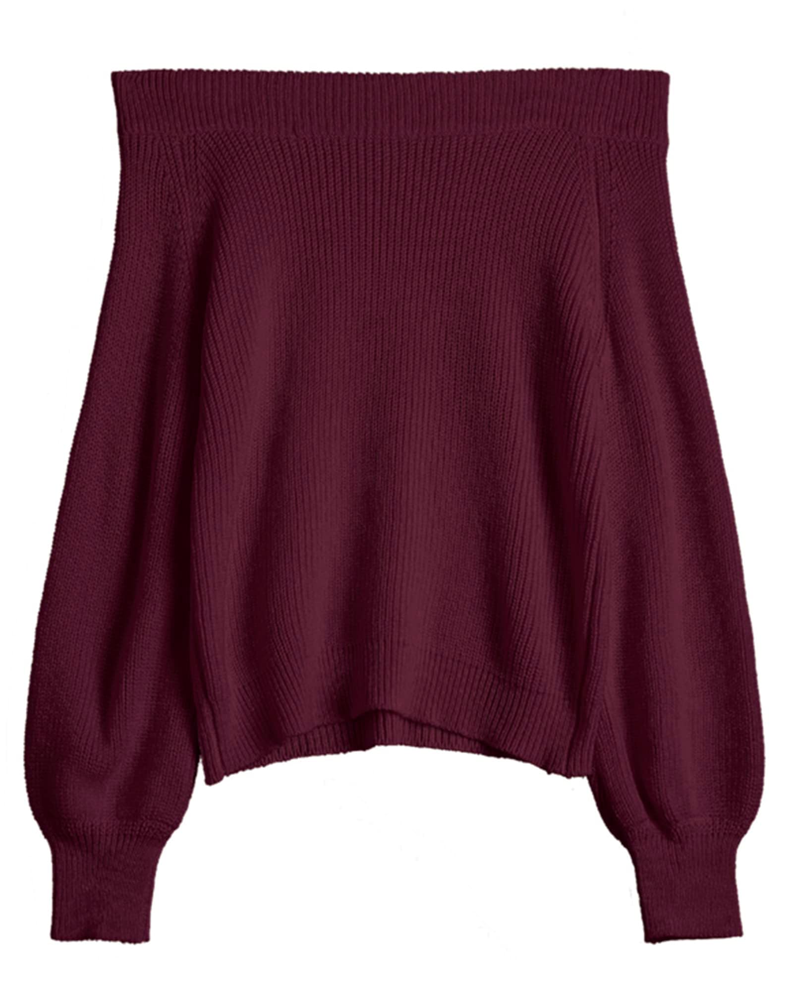ZAFUL Sweaters for Women Off Shoulder Knit Sweater with Long Sleeve Loose Pullover Jumper Tops