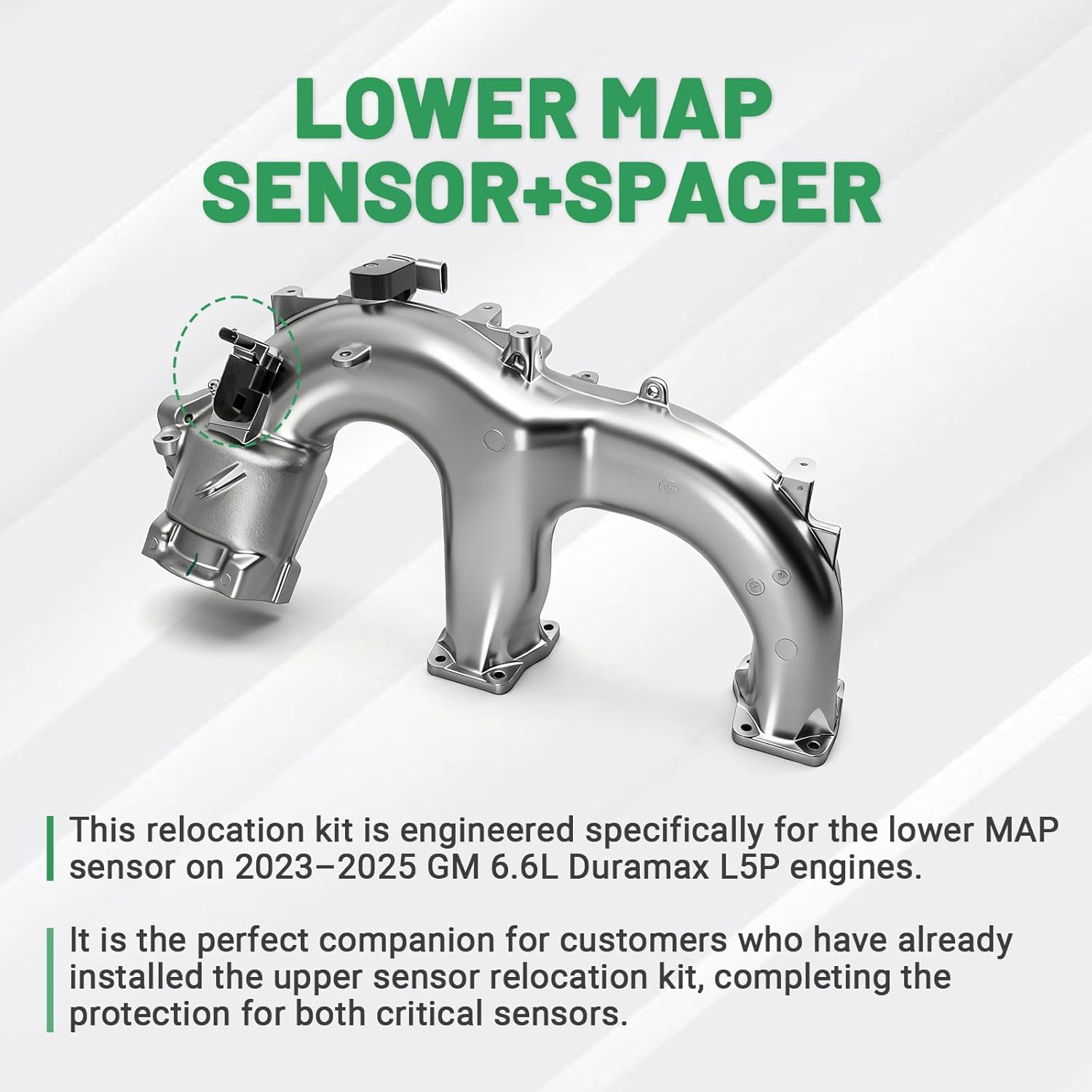 Lower MAP Sensor and Relocation Spacer Compatible with 2023½-2025 Chevy Silverado GMC Sierra 2500HD 3500HD 6.6L L5P Duramax Diesel, Manifold Absolute Pressure Sensor