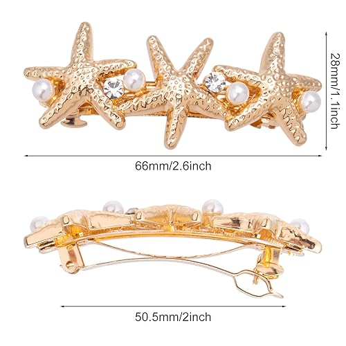 Miniatura 3 de 2 pinzas para el pelo de estrella de mar de 2.6 pulgadas, con diamantes de imitación de cristal dorado, perlas, pasadores brillantes de sirena