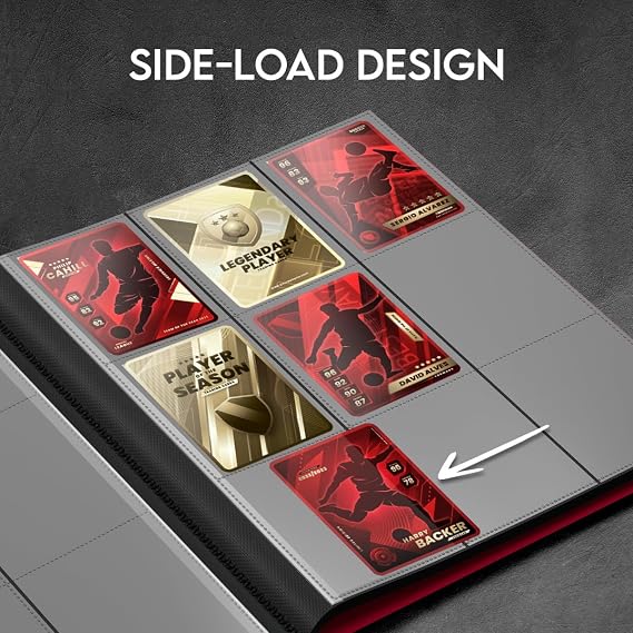 Trading Card Binder 9 Pocket, Card Collection Binder with 360 Capacity, Side Loading Nonremovable Sleeves, Durable PP (Polypropylene) Material for Standard Size Trading Cards TCG Sports Cards - Red