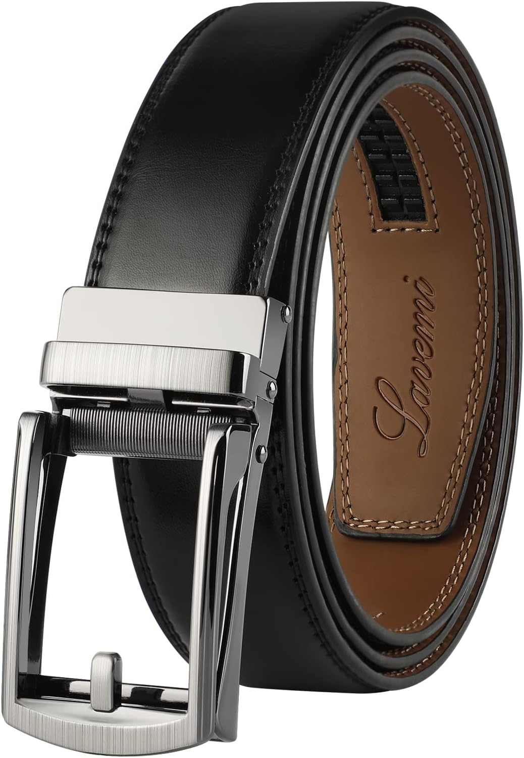 Men's Real Leather Ratchet Dress Casual Belt, Cut to Exact Fit,Elegant Gift Box